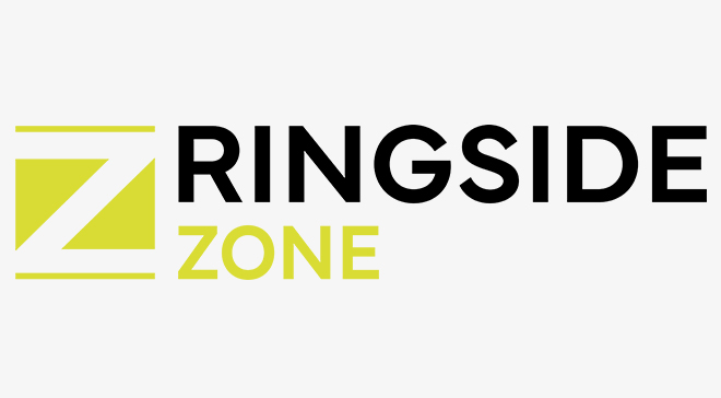 Logo der Ringside Zone mit einem gelben Quadrat und dem Schriftzug in Schwarz und Gelb.